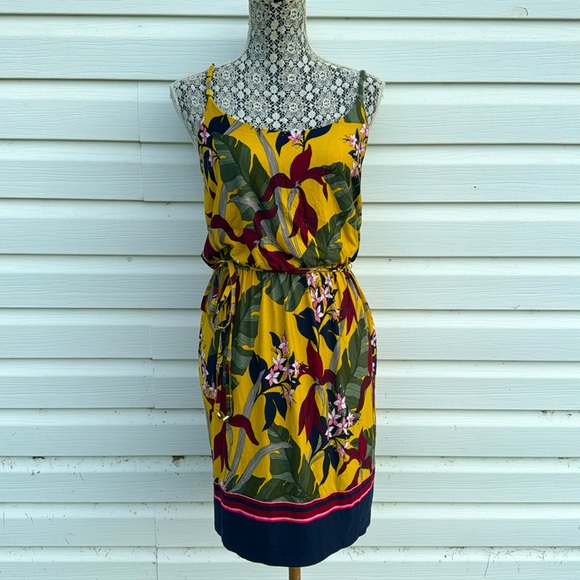 BNWT OASIS Yellow Multi Tropical Floral Palm Leaf Summer Cami dress - Picture 7 of 16